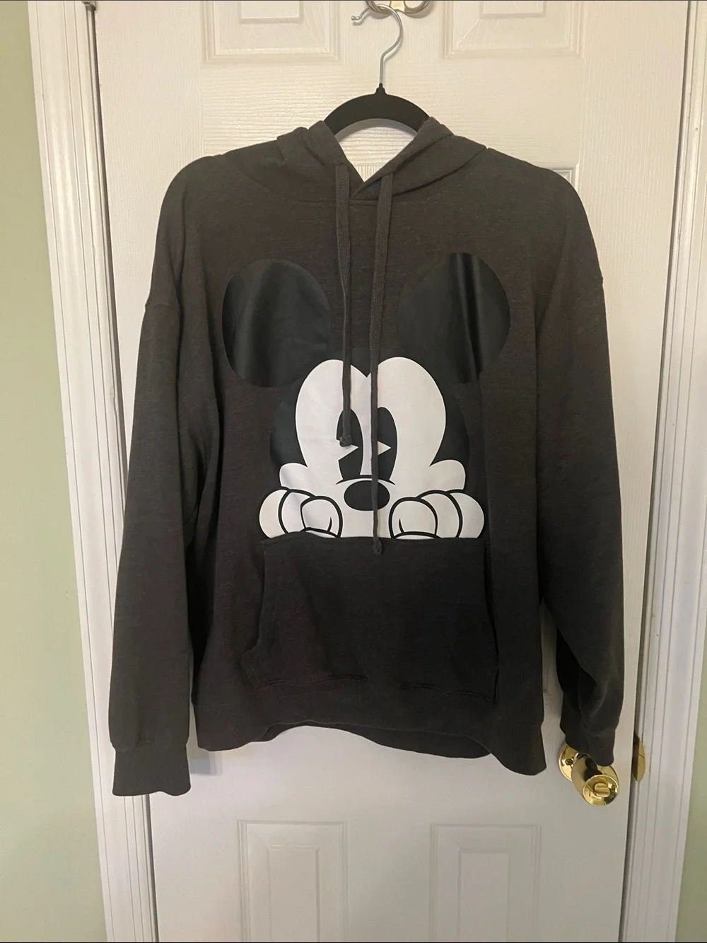 Charcoal Gray Peeking Mouse Graphic Hooded Sweatshirt size XL